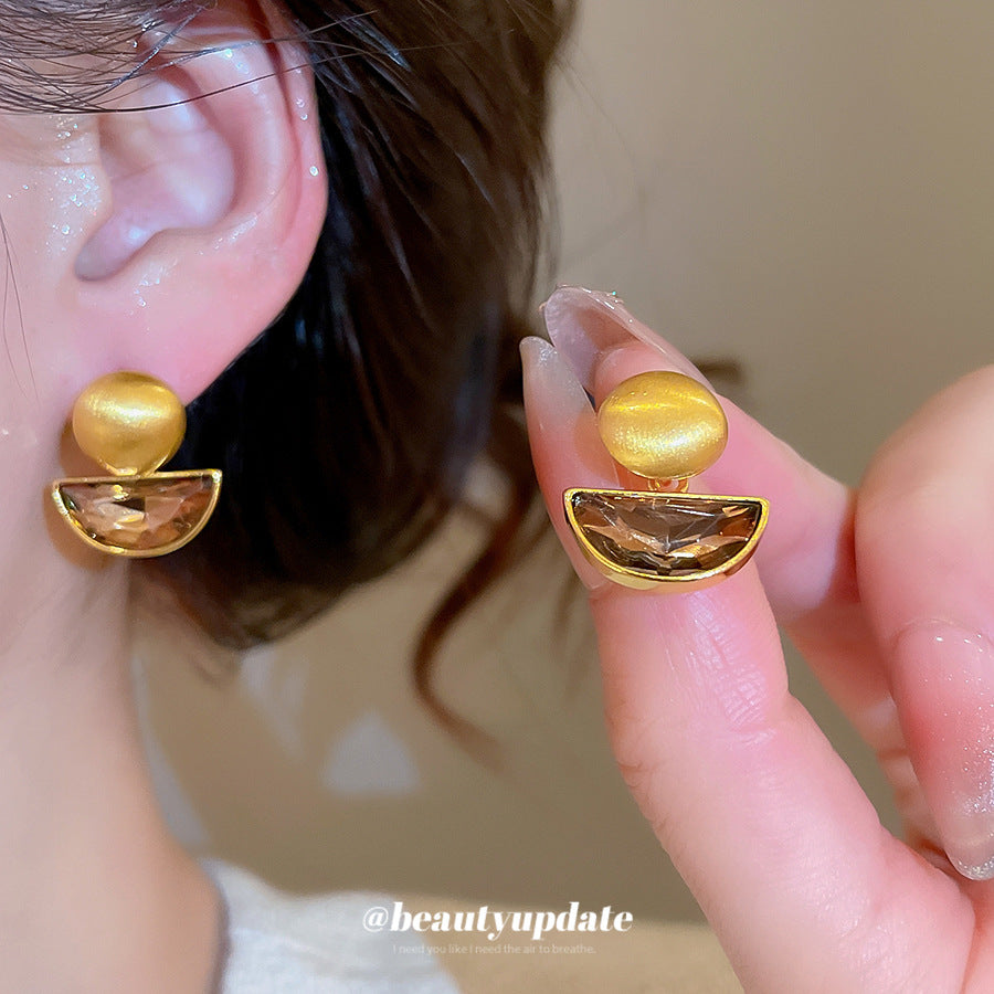 Pendientes de tuerca redondos geométricos vintage Chapado en oro de 18 quilates de cobre con incrustaciones de diamantes de imitación y poste de acero