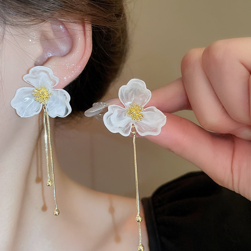 Vintage Floral Geometric Earrings with Rhinestone Inlay and Enamel Finish in Brass with Steel Posts for Women