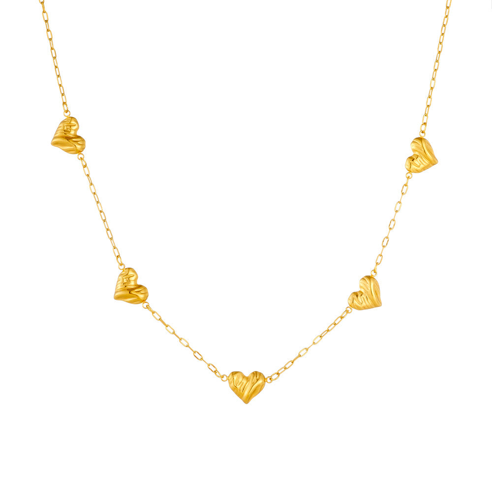 Minimalist Elegant Gold Plated Textured Heart Flower Stainless Steel Necklace Cable Chain for Women