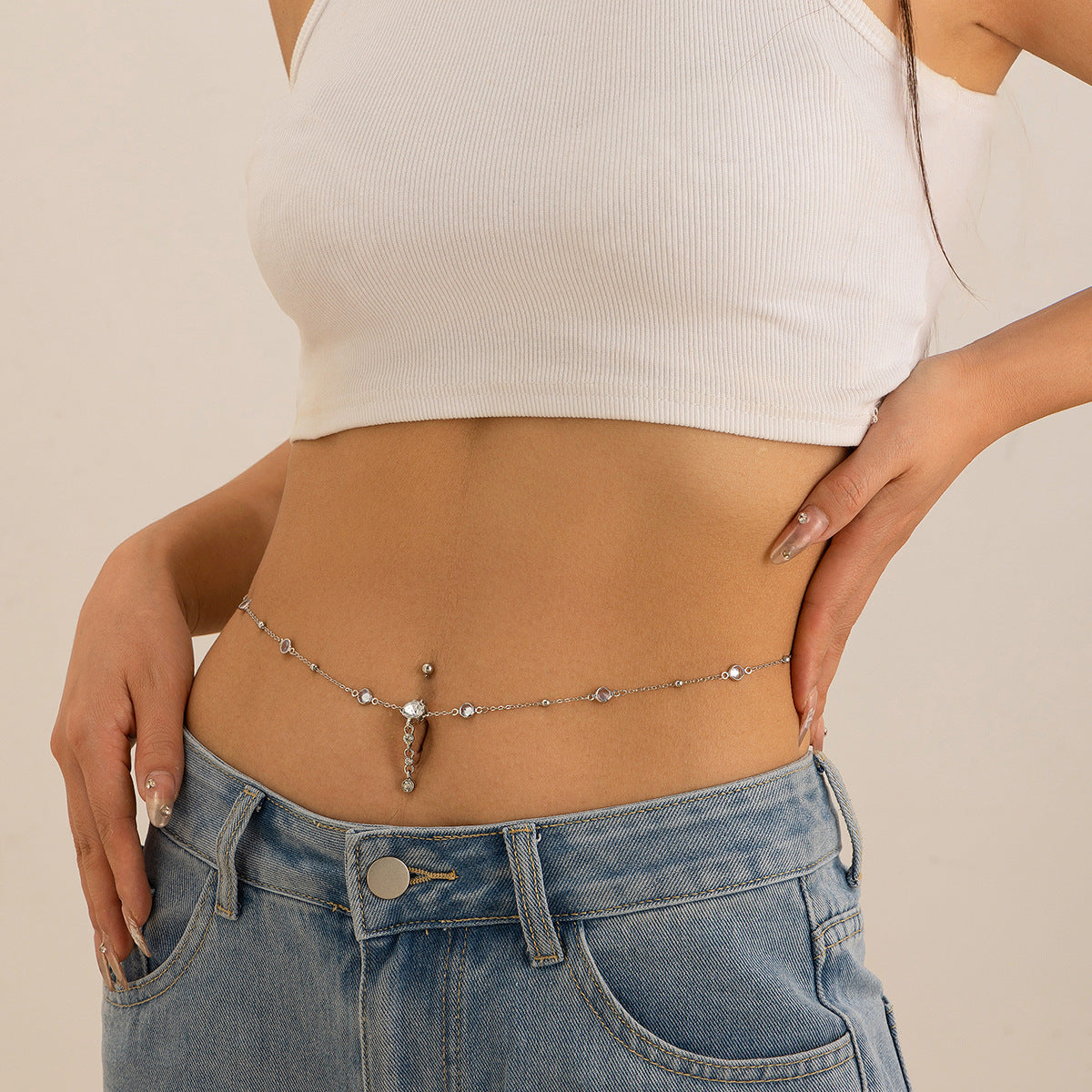 Butterfly-Shaped Rhinestone Belly Chain for Women with Alloy Pendant and Minimalist Chain Design