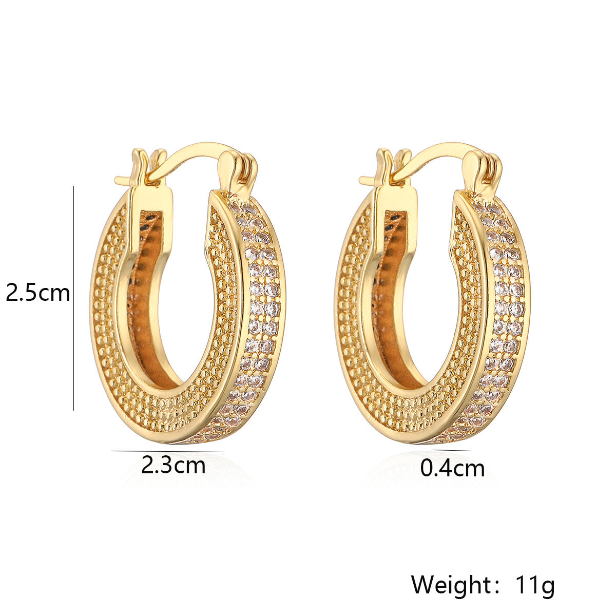 Orecchini geometrici minimalisti in rame con placcatura in oro vero e intarsio di zirconi per donna