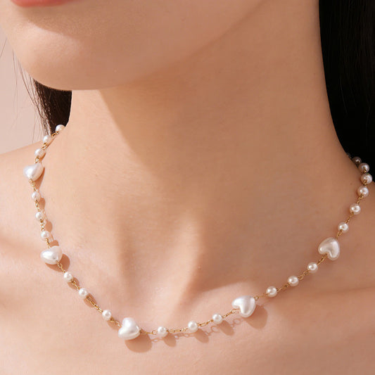 Collar de Perlas de Acero Inoxidable en Forma de Corazón Vintage de Lujo Chapado en Oro de 18K