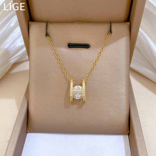 Sweet Minimalist Full Cubic Zirconia Letter Geometric Titanium Steel Necklace for Unisex