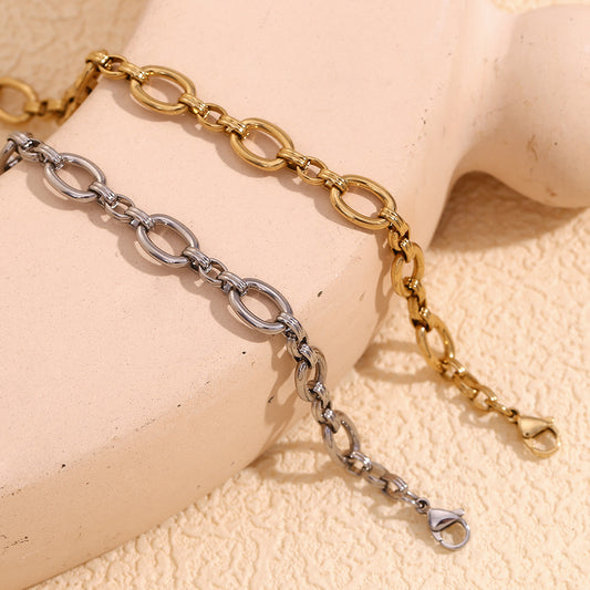 Cavigliera da donna vintage a catena O in acciaio inossidabile placcato oro 14 carati, con forme geometriche minimaliste