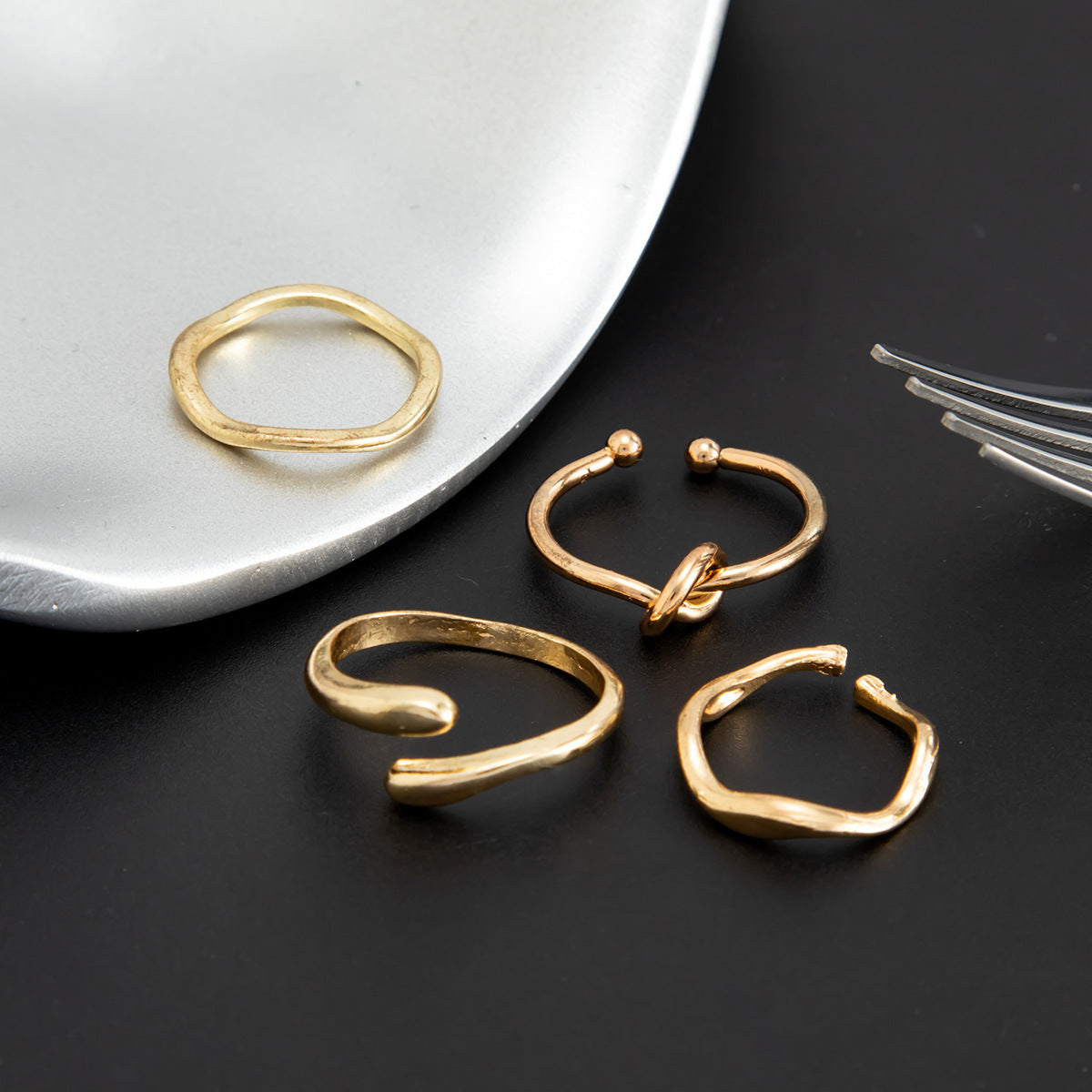 Minimalist Geometric Alloy Open Toe Ring Set for Women