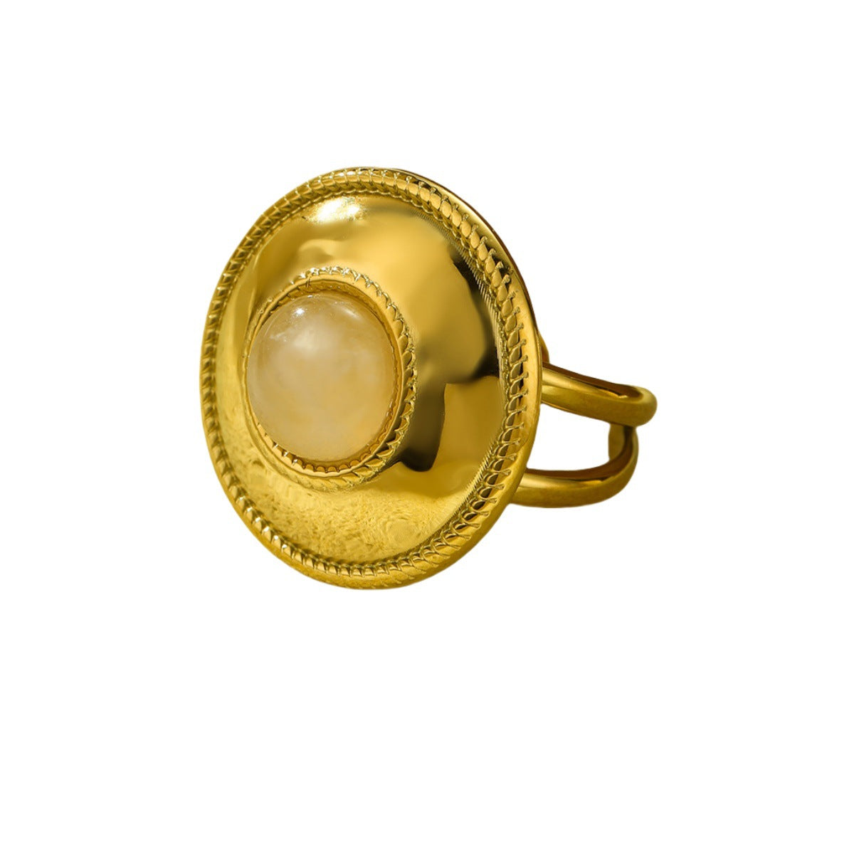 Anillo redondo de acero titanio estilo vintage francés minimalista para mujer con acabado chapado y detalle de piedra natural de agua dulce
