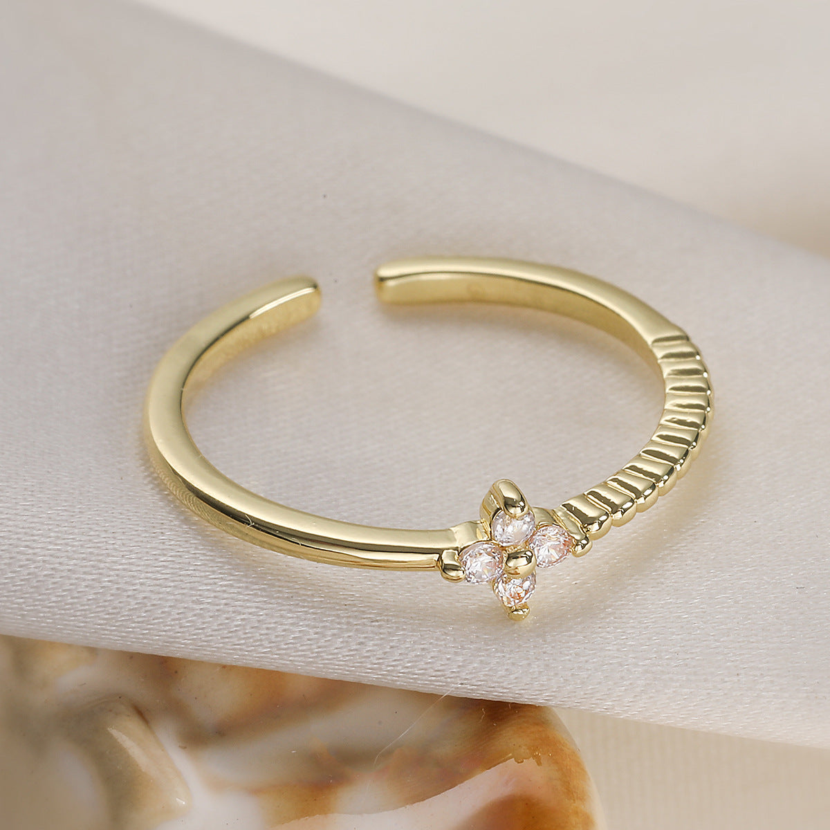 Minimalist Elegant 18K Gold Plated Brass Geometric Ring with Cubic Zirconia Inlay for Women