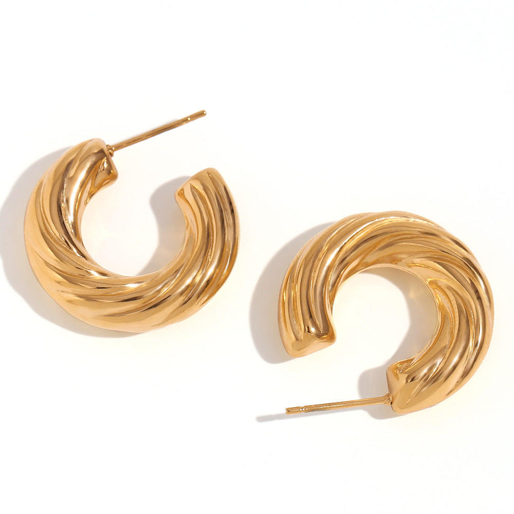 Orecchini a cerchio a filo cavo a C geometrici minimalisti in acciaio inossidabile da donna con placcatura in oro 18 carati