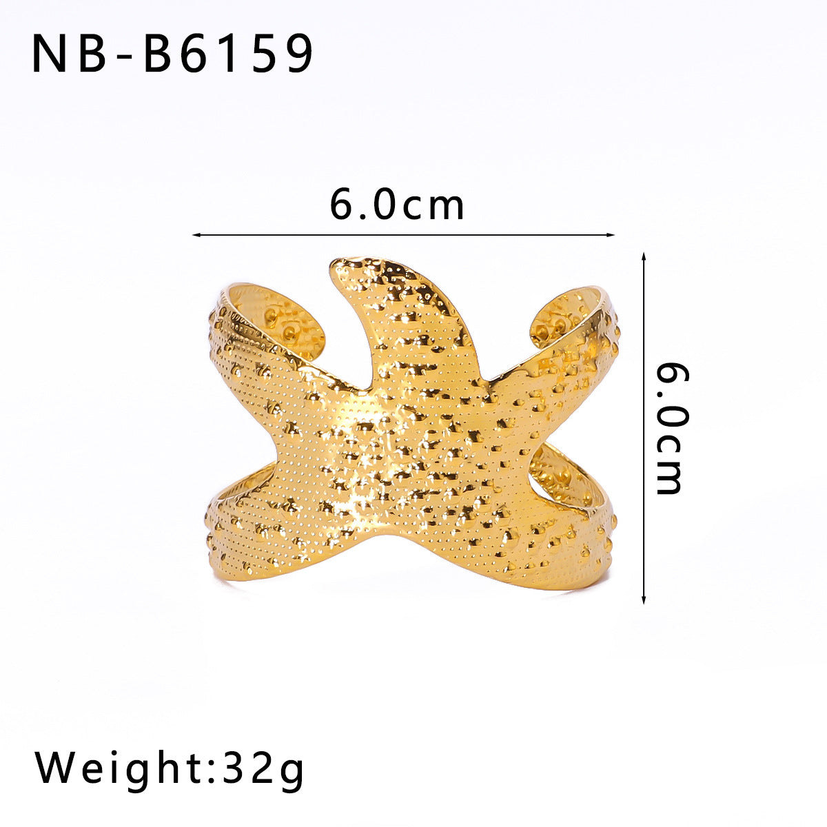 Minimalist Asymmetrical Hollow Flower Starfish Leaf Cuff Bracelet for Women in Titanium Steel with Gold Plating