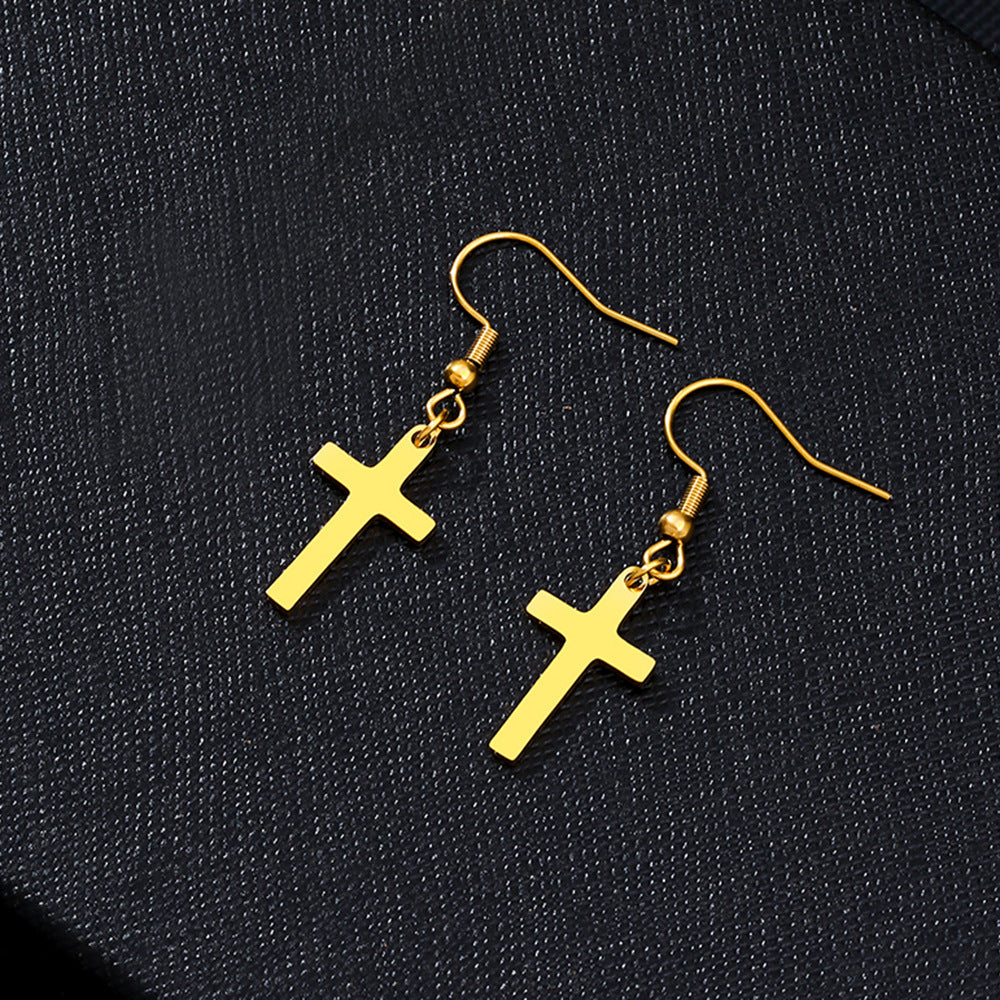 Pendientes minimalistas de cruz de acero inoxidable con acabado chapado para parejas estilo casual urbano