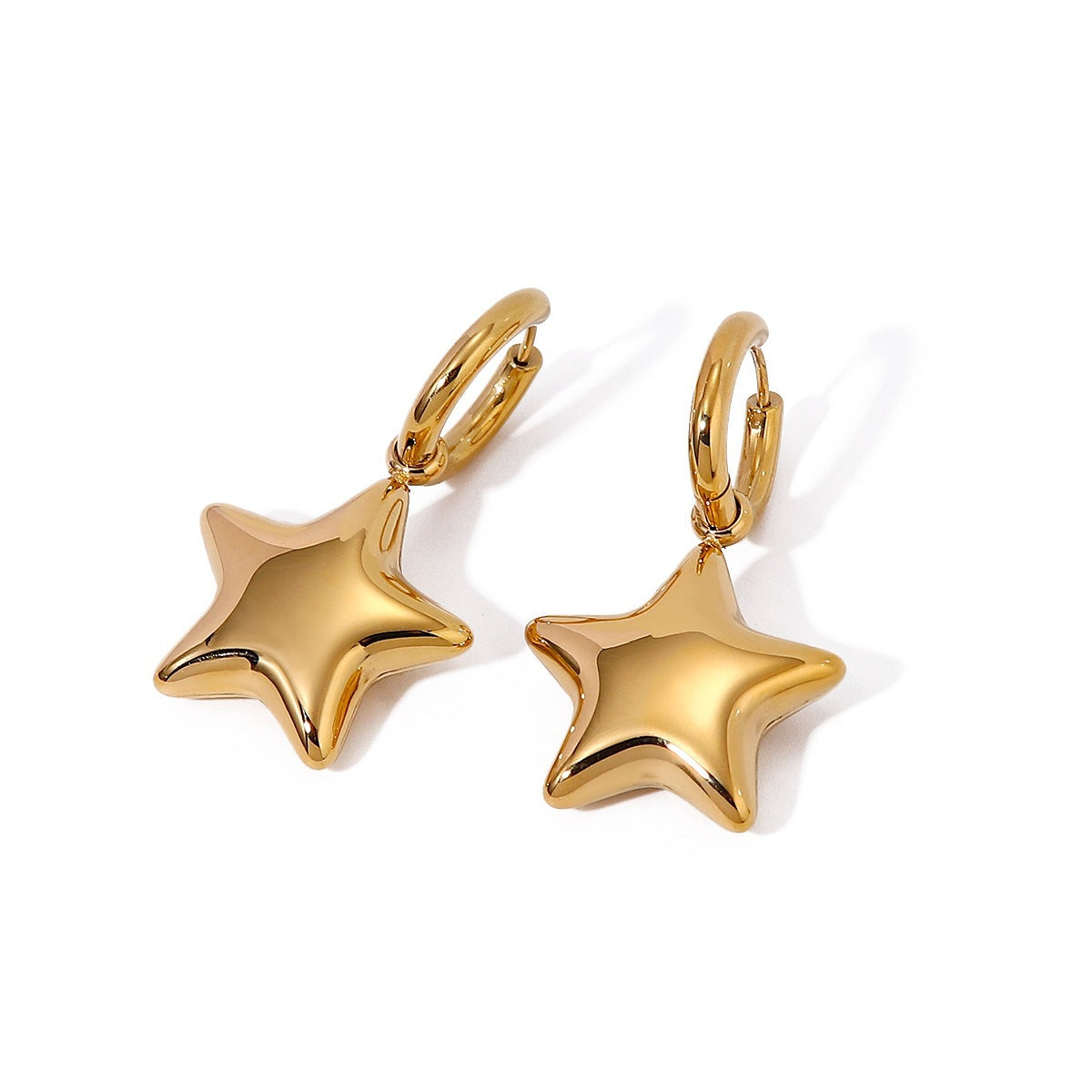 Minimalist Elegant Star Stainless Steel Plated Pendant Necklace and Earring Set with Cable Chain for Women