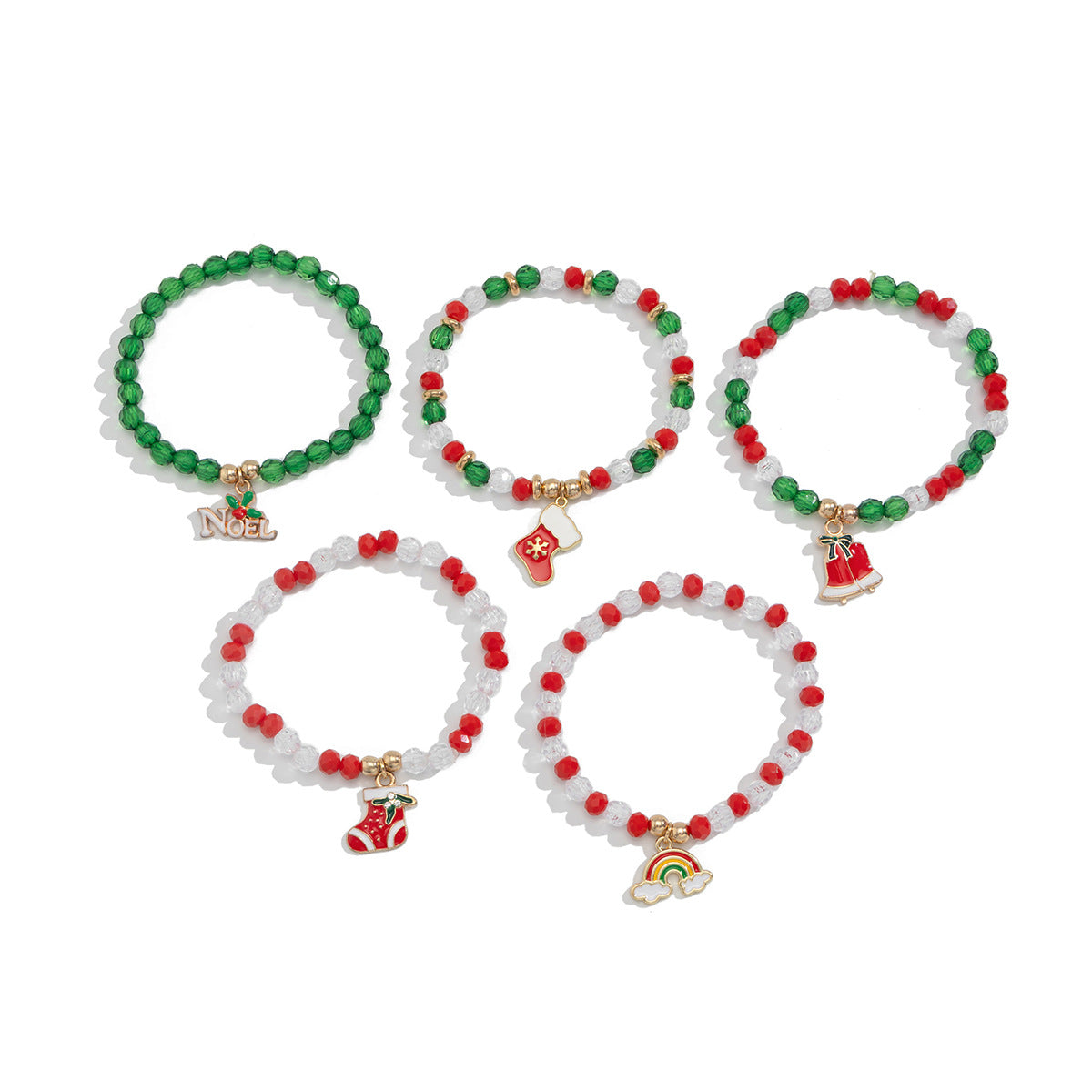 Conjunto de Pulseras de Arcilla Polimérica Hechas a Mano Estilo Dibujo Animado de Navidad con Cuentas de Letras de Muñeco de Nieve, Corazones, Estrellas y Formas Geométricas para Mujer