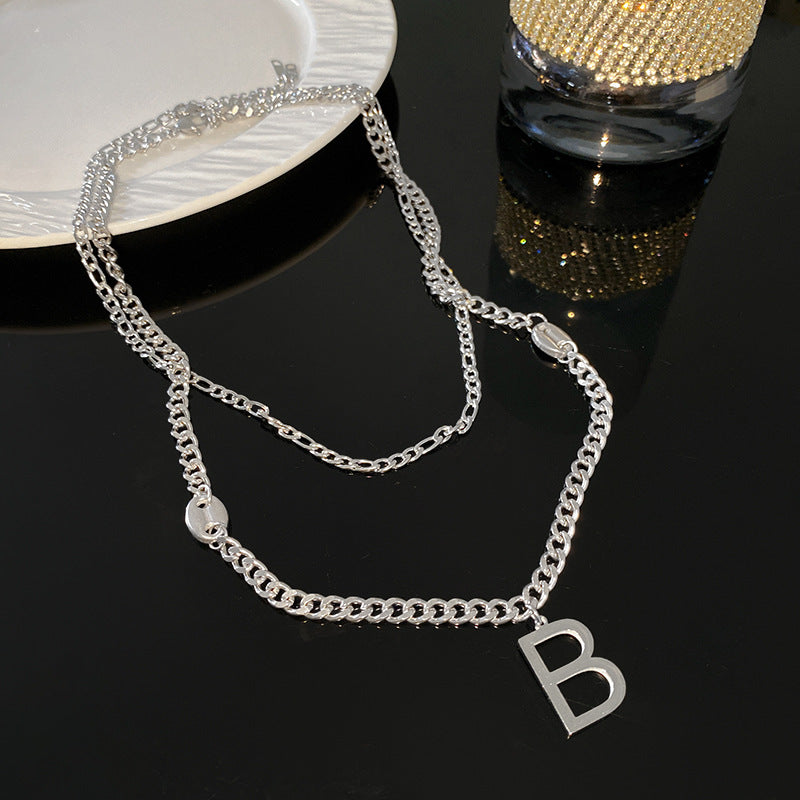 Minimalist Titanium Steel Letter B Layered Necklace Plated Pendant Chain Unisex Jewelry