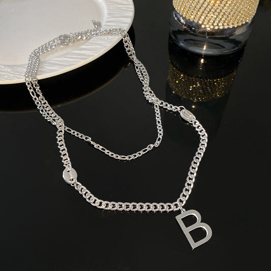 Minimalist Titanium Steel Letter B Layered Necklace Plated Pendant Chain Unisex Jewelry