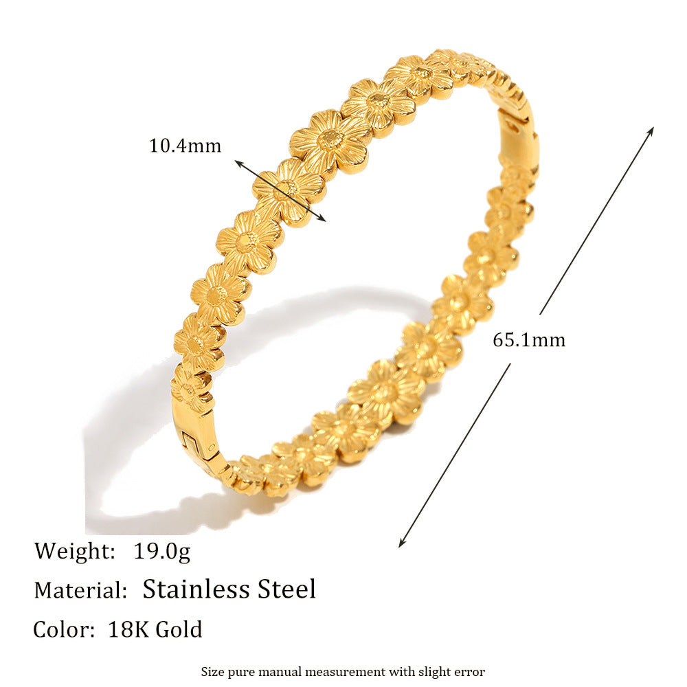 Bracciale da Donna in Acciaio Inossidabile Floreale Ispirato al Vintage con Placcatura in Oro 18K Finitura Bicolore