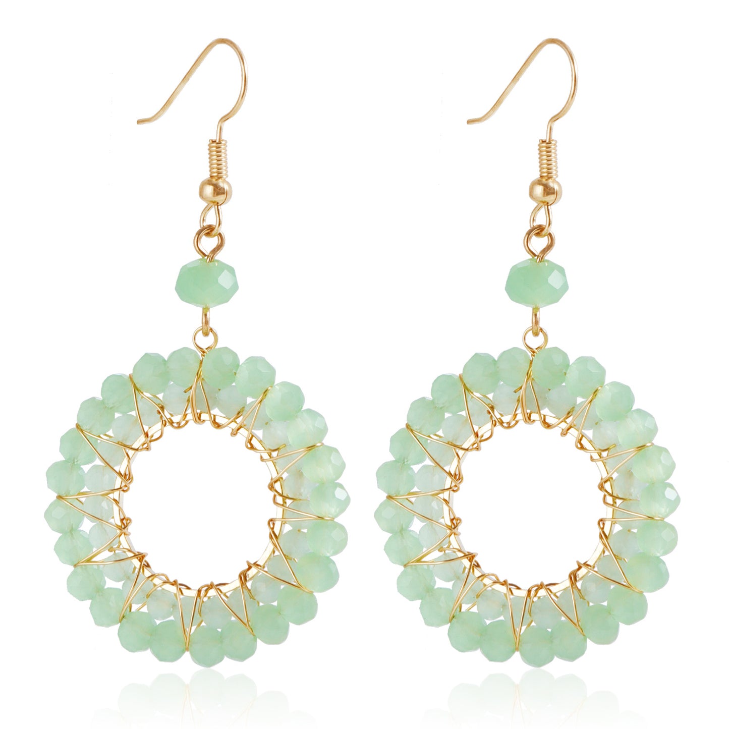Pendientes de aro tejidos de cristal coloridos para mujer con forma geométrica y acabado galvanizado