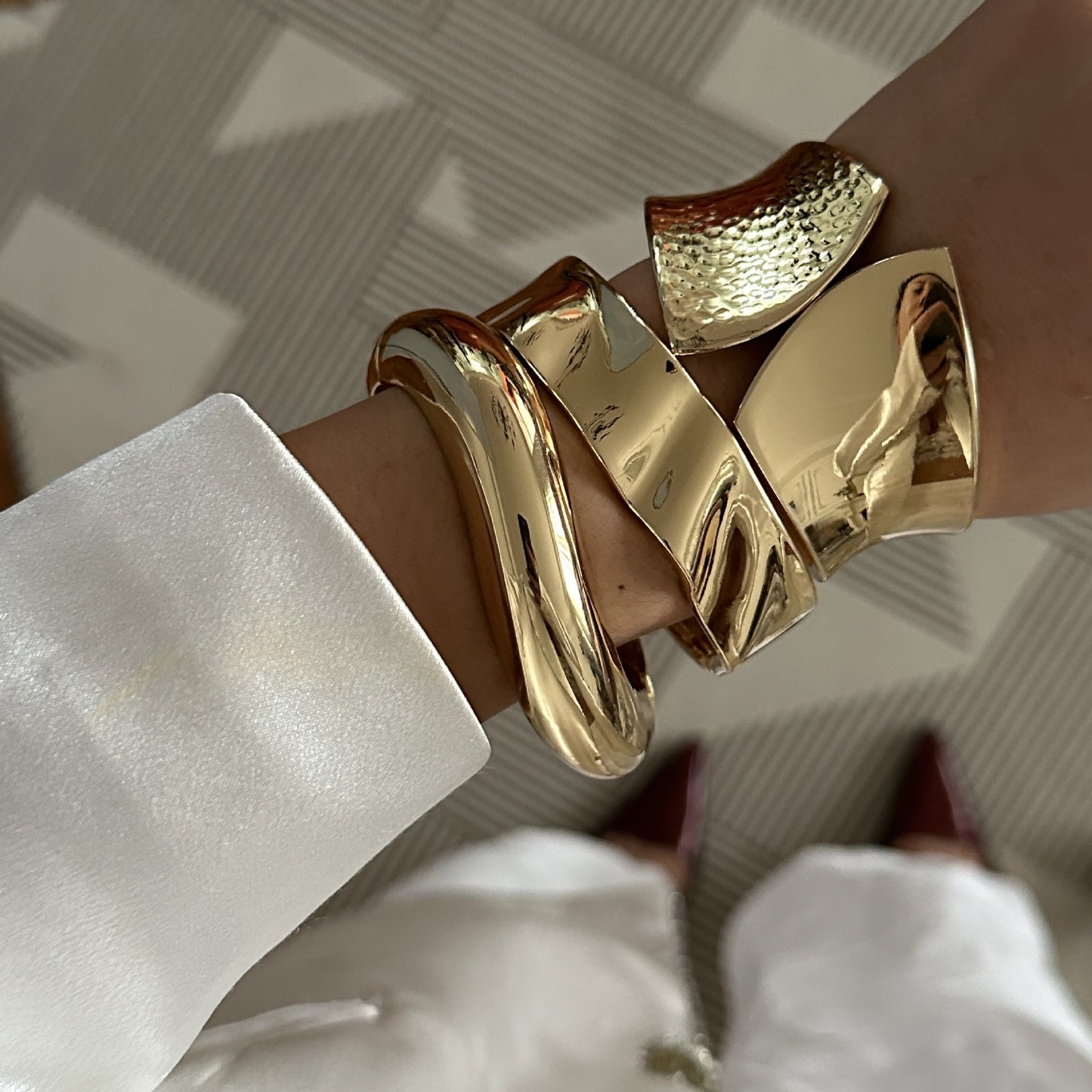 Geometric Plated Alloy Wide Open Cuff Bracelet