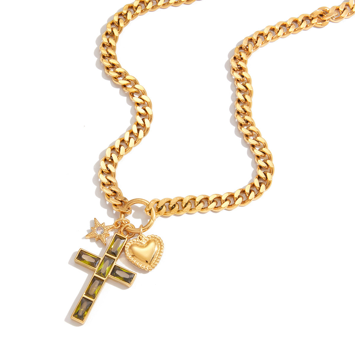 Collana con ciondolo a croce minimalista in acciaio al titanio con finitura galvanica per donna, delicata catena clavicola
