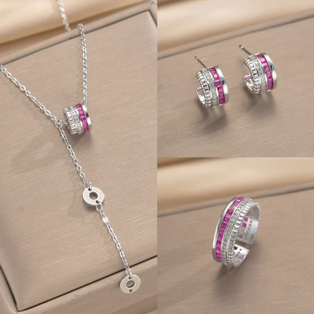 Set di collana in acciaio al titanio geometrico minimalista di lusso leggero con ciondolo in rame placcato oro 18 carati e intarsio in zircone, unisex