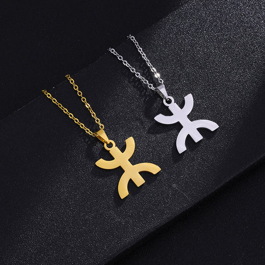Collar con dije tribal bereber geométrico en acero inoxidable con acabado chapado para mujeres y hombres, cadena étnica minimalista para llevar en capas