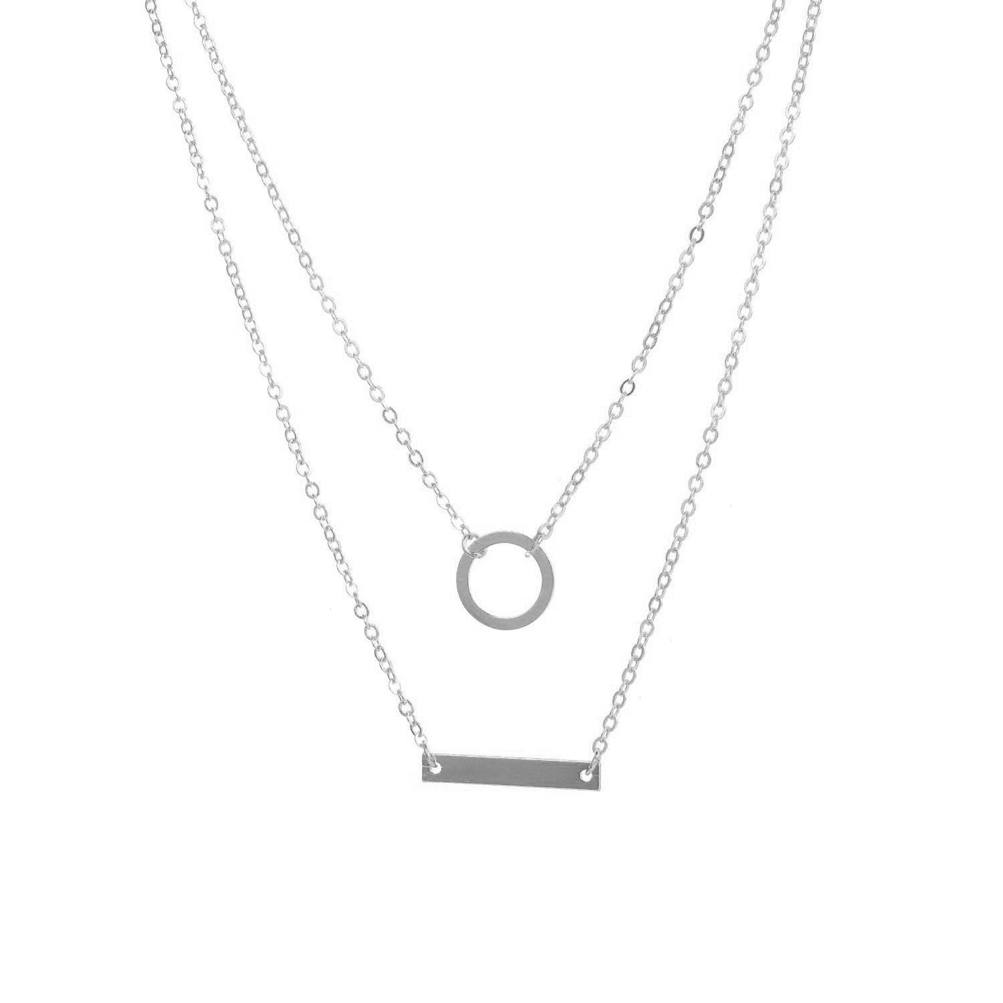 Geometric Circle Bar Necklace for Women with Snake Chain Minimalist Fashion Metal Pendant Necklace