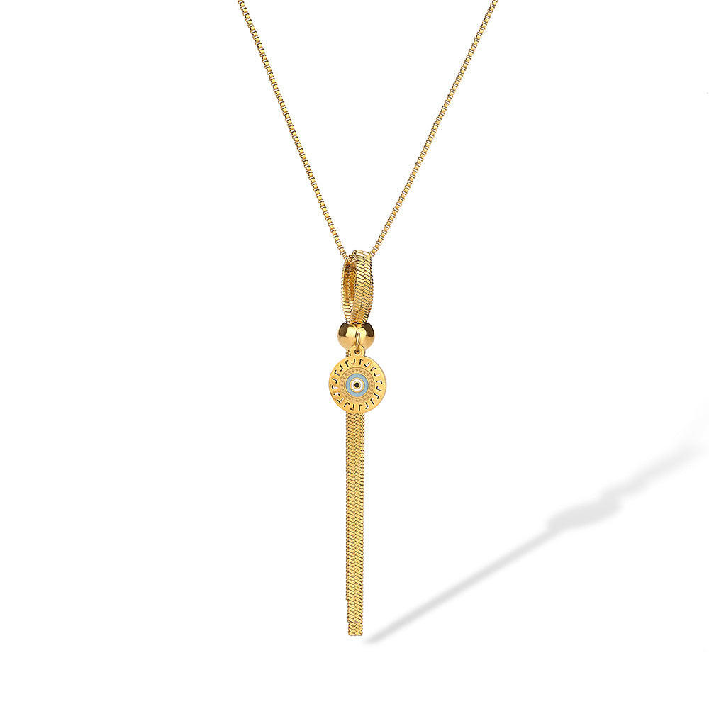 Collana Minimalista Geometrica in Acciaio al Titanio da Donna con Placcatura in Oro e Pendente a Goccia con Zircone