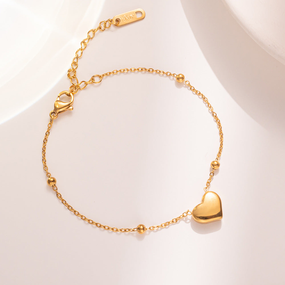 Minimalist Heart-Shaped Titanium Steel Bracelet with Gold Plating for Women