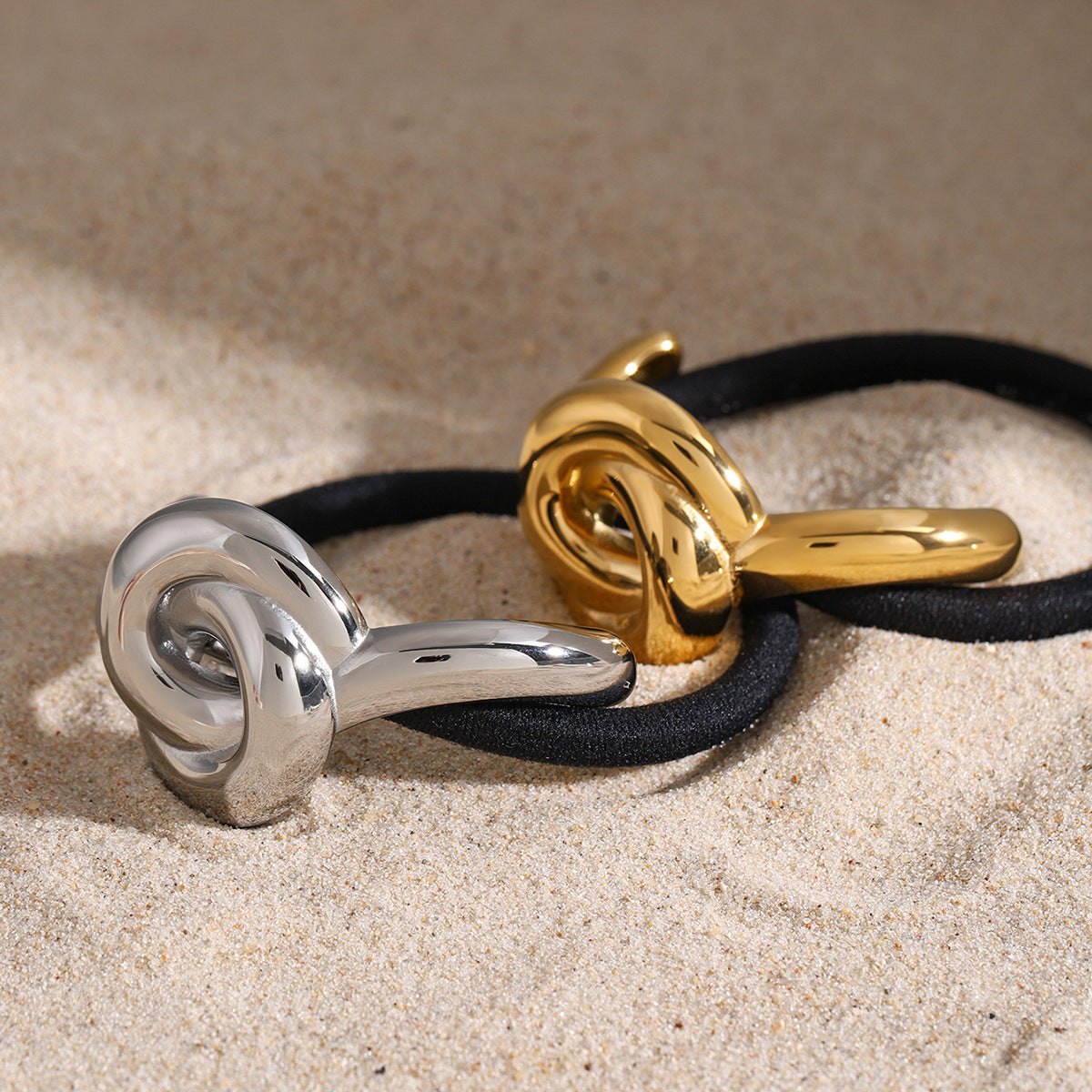 Ins Style 18K Gold Plated Stainless Steel Geometric U-Shape Black Elastic Hair Rope