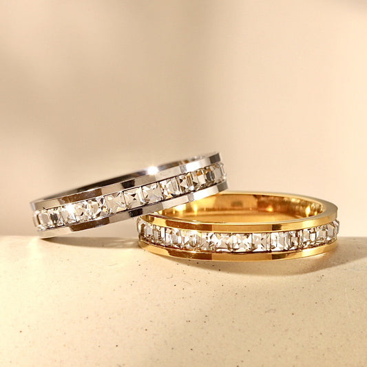 Minimalist Geometric Stainless Steel Ring 18K Gold Plated with Cubic Zirconia for Women