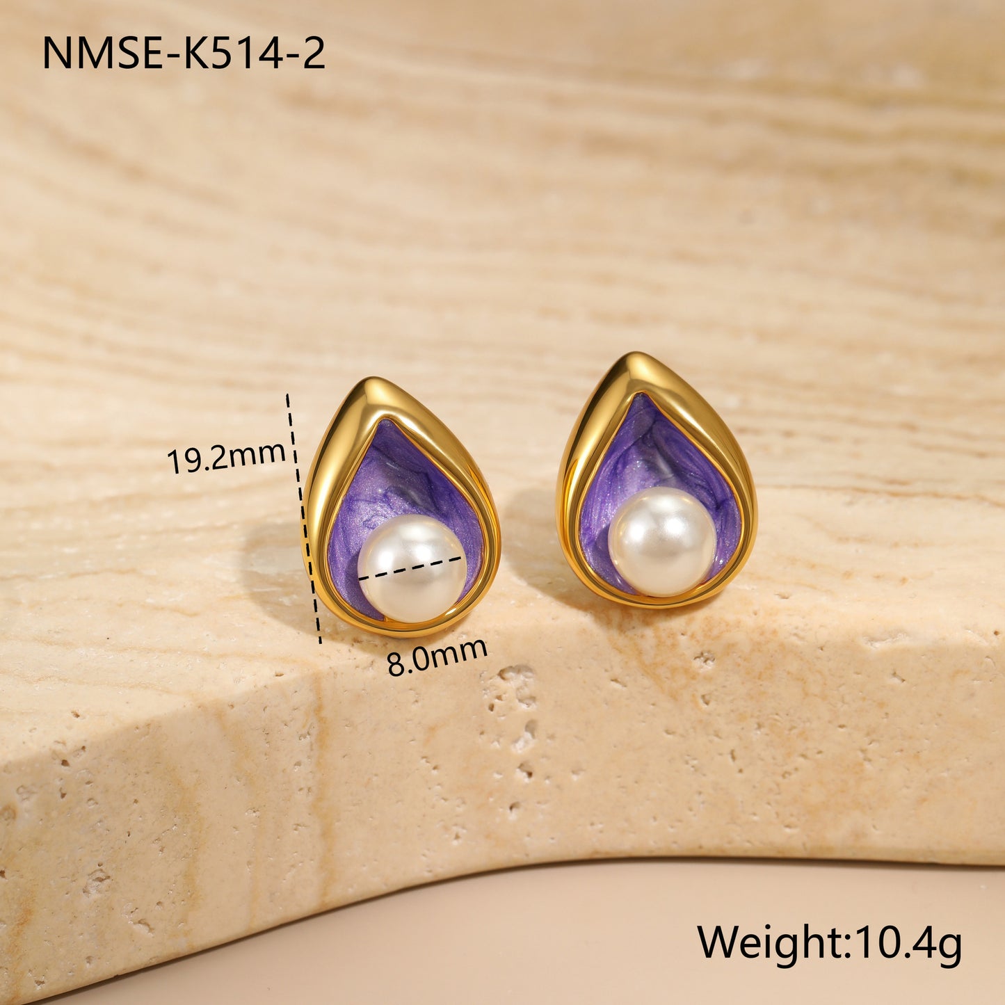 Orecchini da donna alla moda in acciaio inossidabile a forma di goccia d'acqua con accenti di perle e placcatura in oro 18 carati