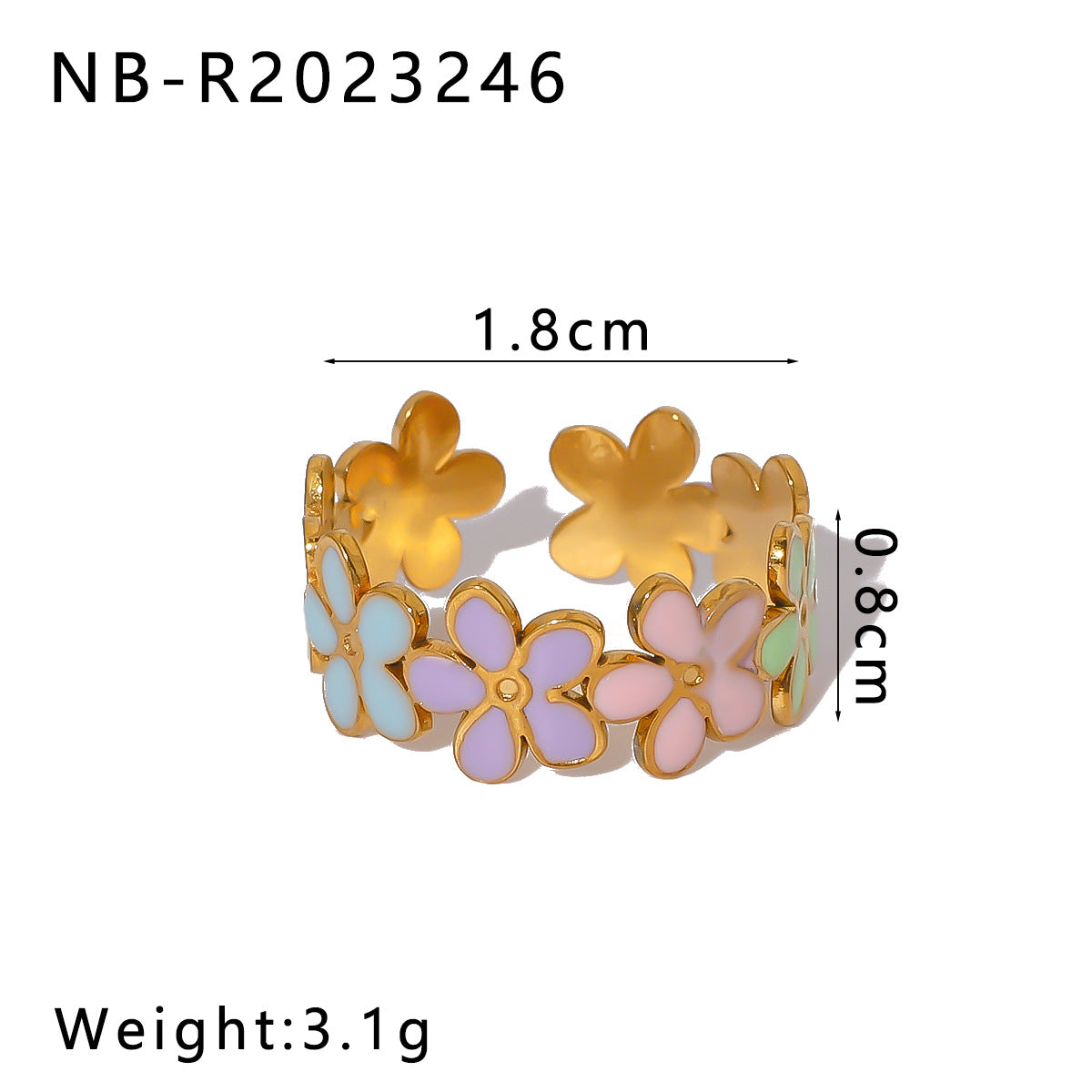 Bohemian Adjustable Stainless Steel Ring with Enamel Floral and Heart Design for Women