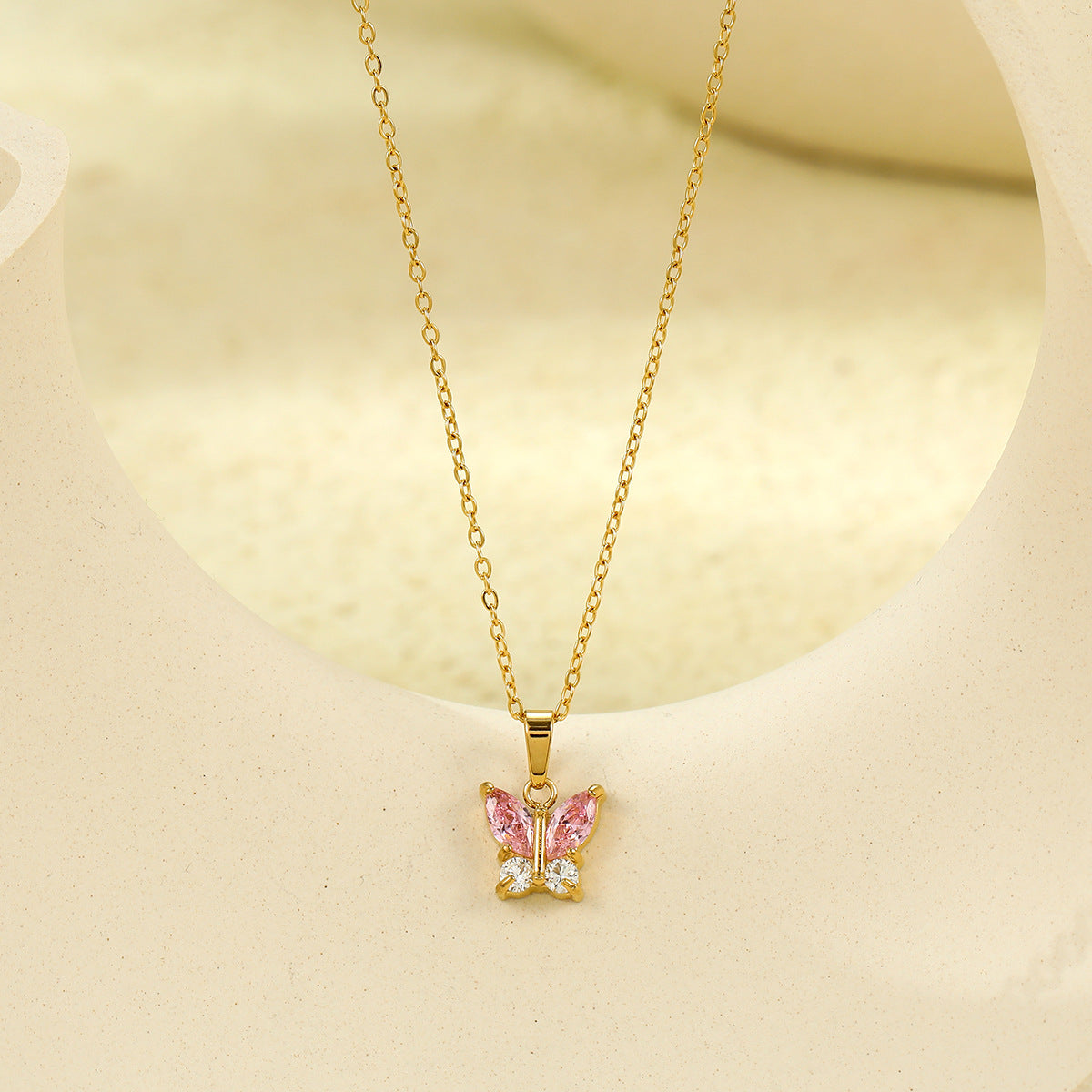 Collana alla moda in acciaio inossidabile placcato con zirconi a forma di fiocco per donna, catena clavicola minimalista