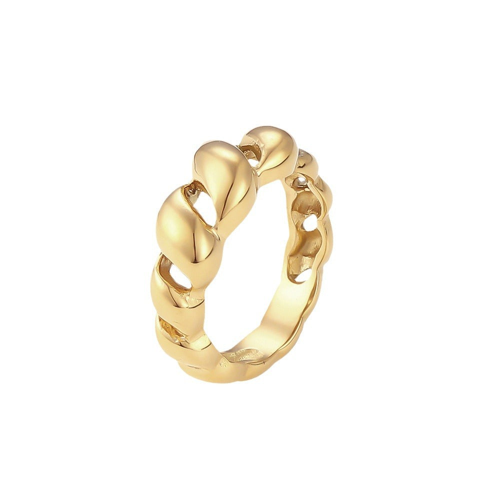 Fashionable OL Style Geometric Heart-Shaped Stainless Steel Hollow Twisted Ring with Plating Finish for Women