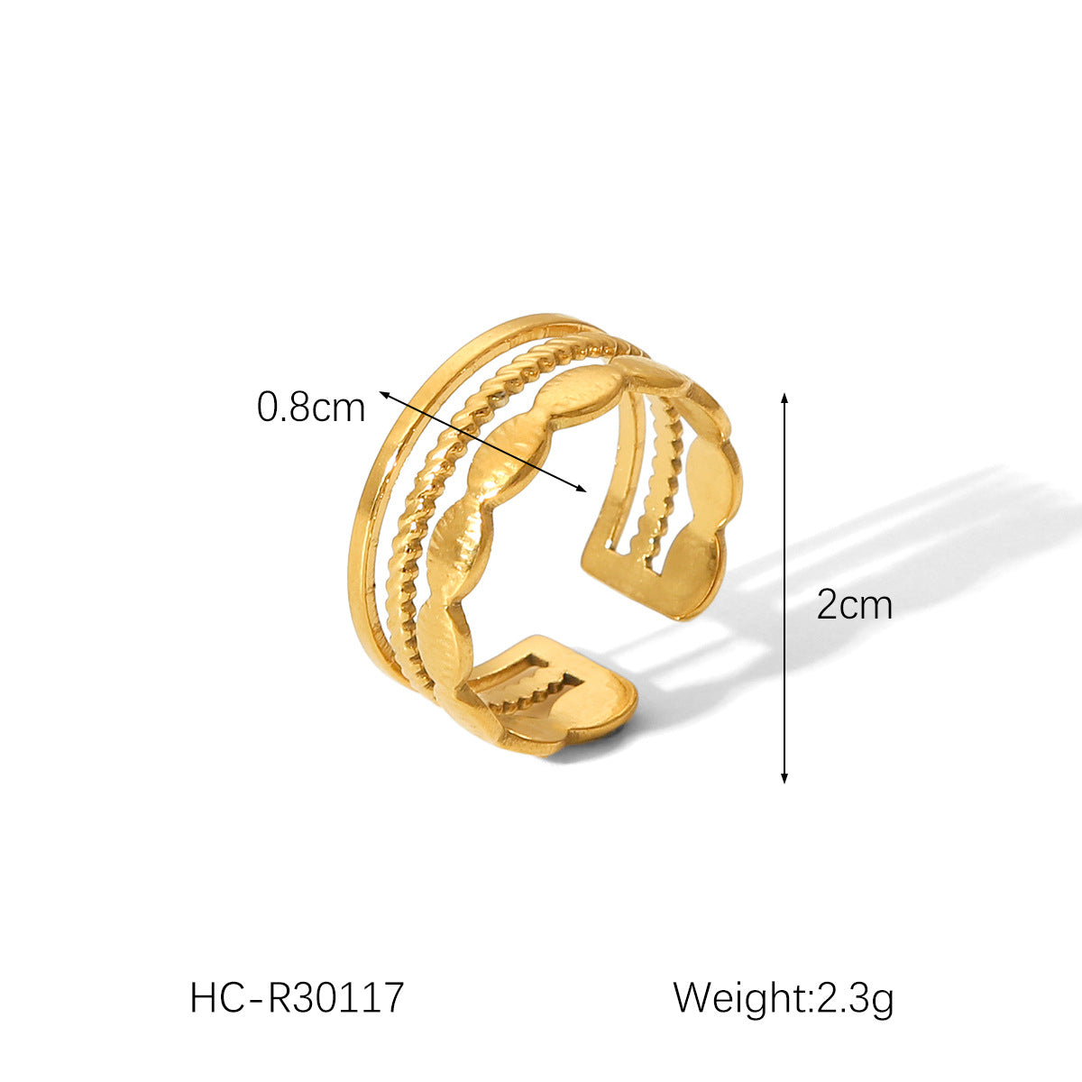 Minimalist 18K Gold Plated Heart Shape Open Ring Stainless Steel Women Jewelry