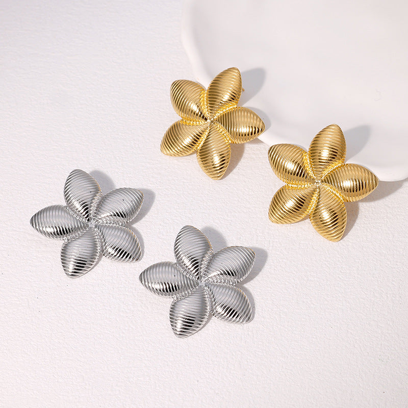 Orecchini da donna vintage geometrici a fiori in acciaio inossidabile con placcatura