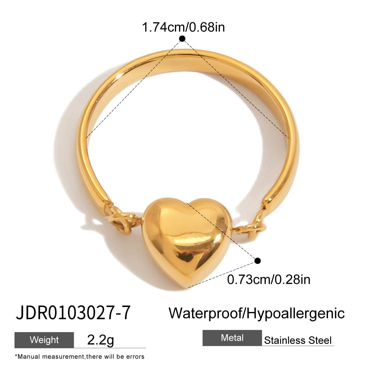 Heart Geometric Plated Stainless Steel Ring for Women