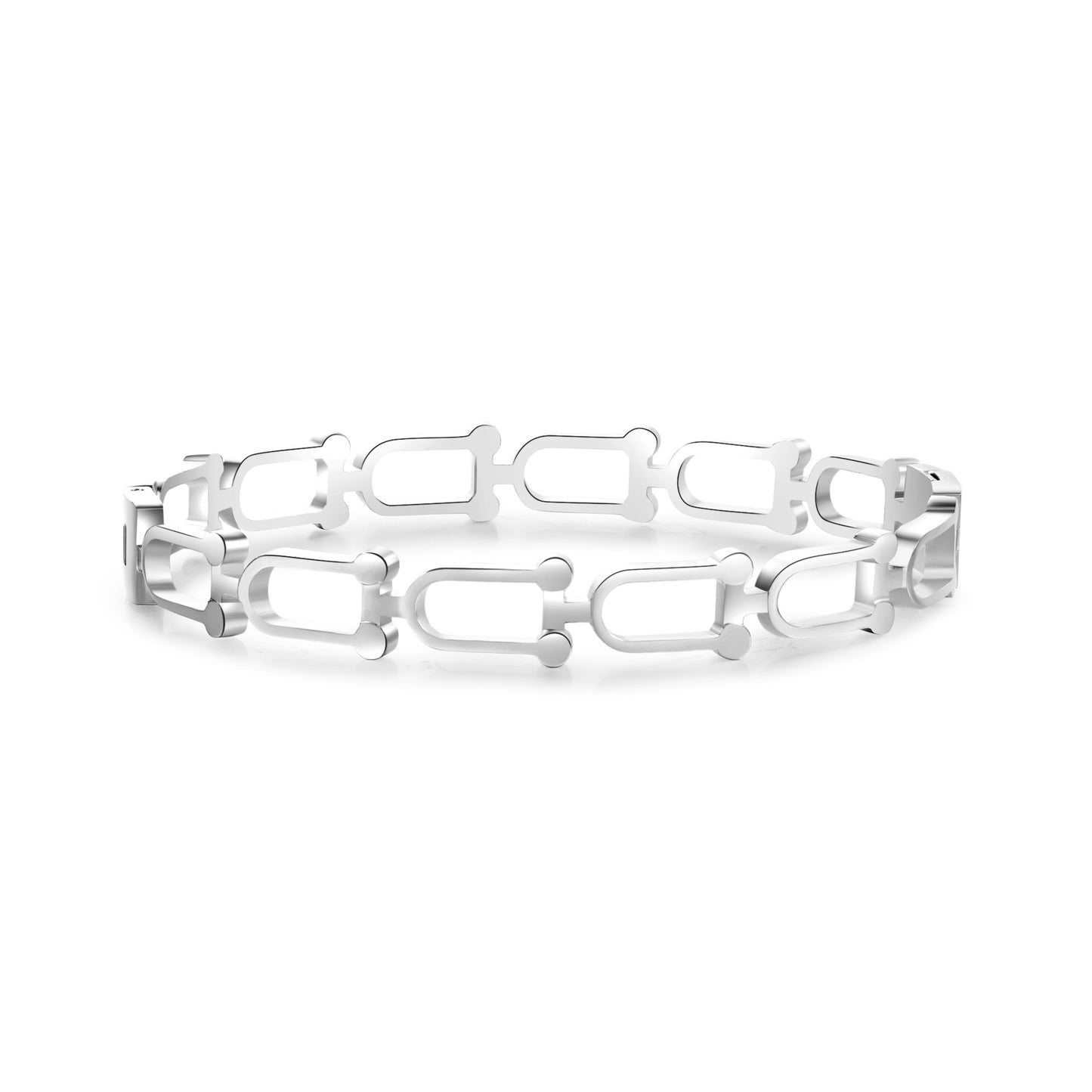 Minimalist 18K Gold Plated Titanium Steel Heart Geometric Cubic Zirconia Shell Hollow Bracelet for Women