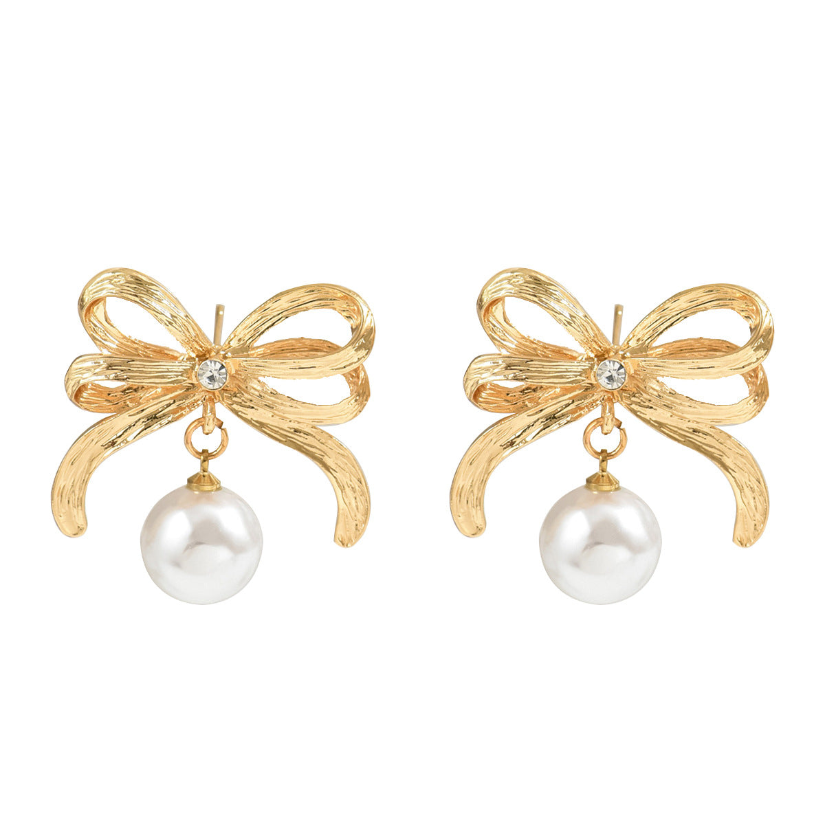 Minimalist Bow-Shaped Alloy Earrings with Pearl Inlay for Women Stainless Steel Post Elegant Everyday Wear