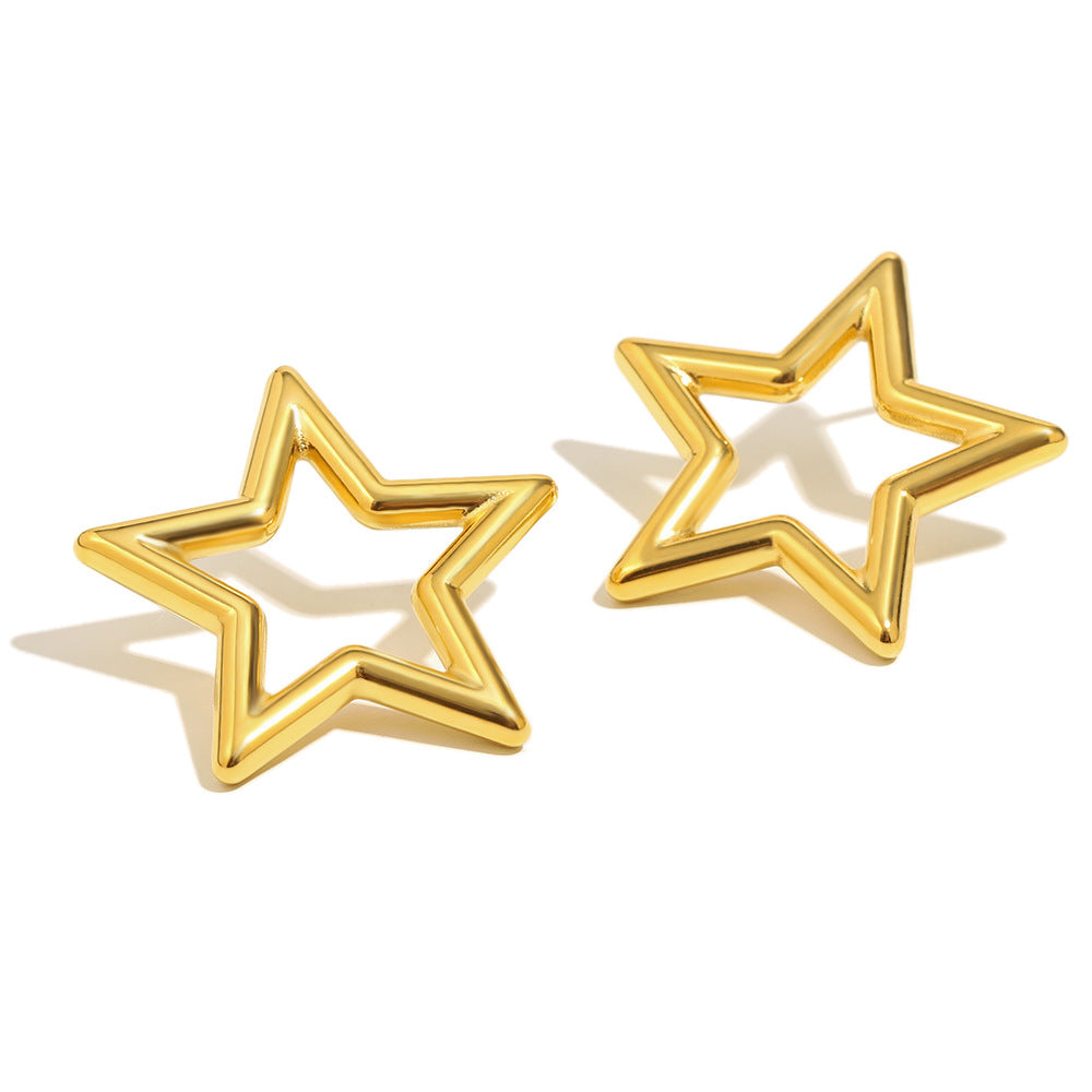 Minimalist Luxury Stainless Steel Star Stud Earrings with 18K Gold Plating for Women