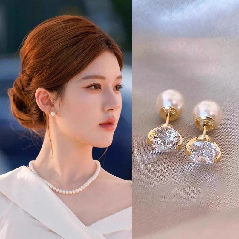 Orecchini a perno tondi minimalisti in zircone e perla da donna con perni in acciaio inossidabile, design geometrico, lusso per tutti i giorni