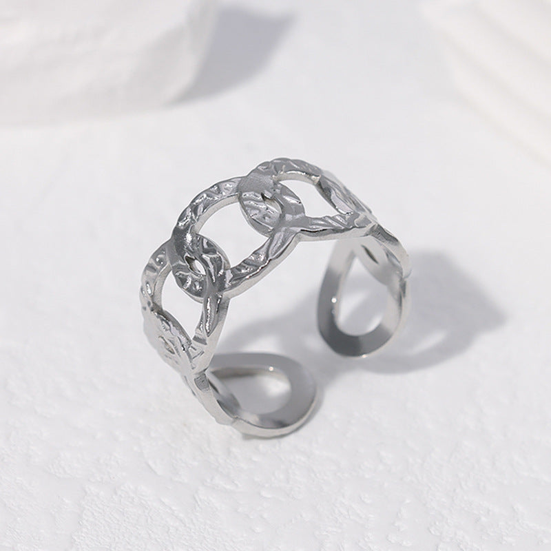 Anello Minimalista Regolabile Geometrico in Acciaio al Titanio con Finitura Placcata per Donna