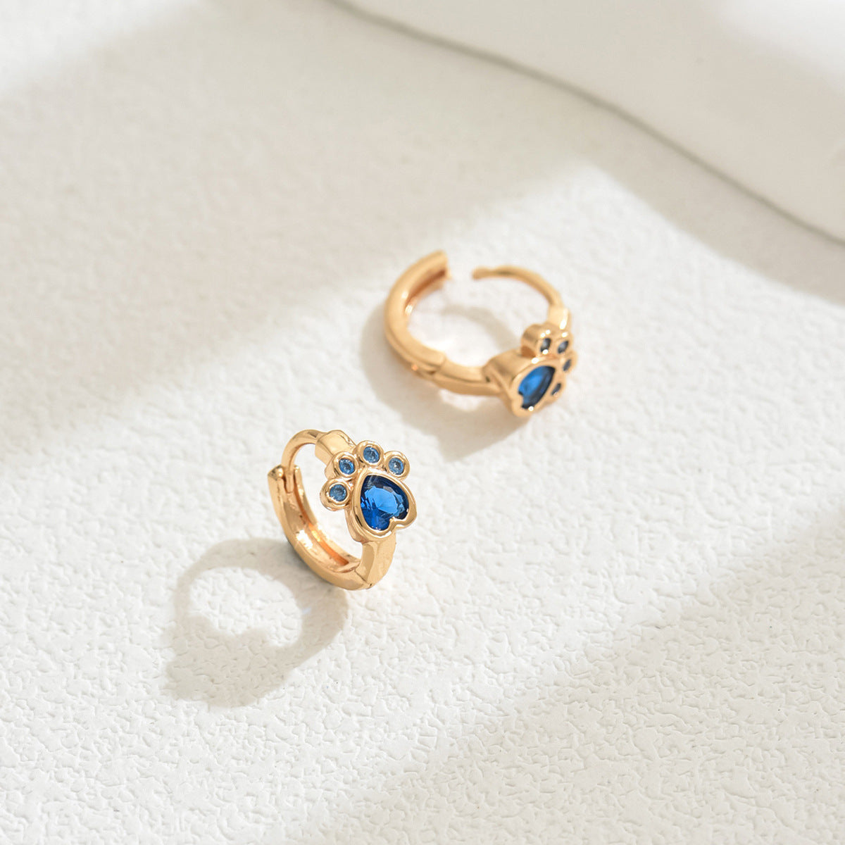 Minimalist Fashionable Bear Paw Stud Earrings for Women with Cubic Zirconia Inlay on Copper Base and Stainless Steel Posts