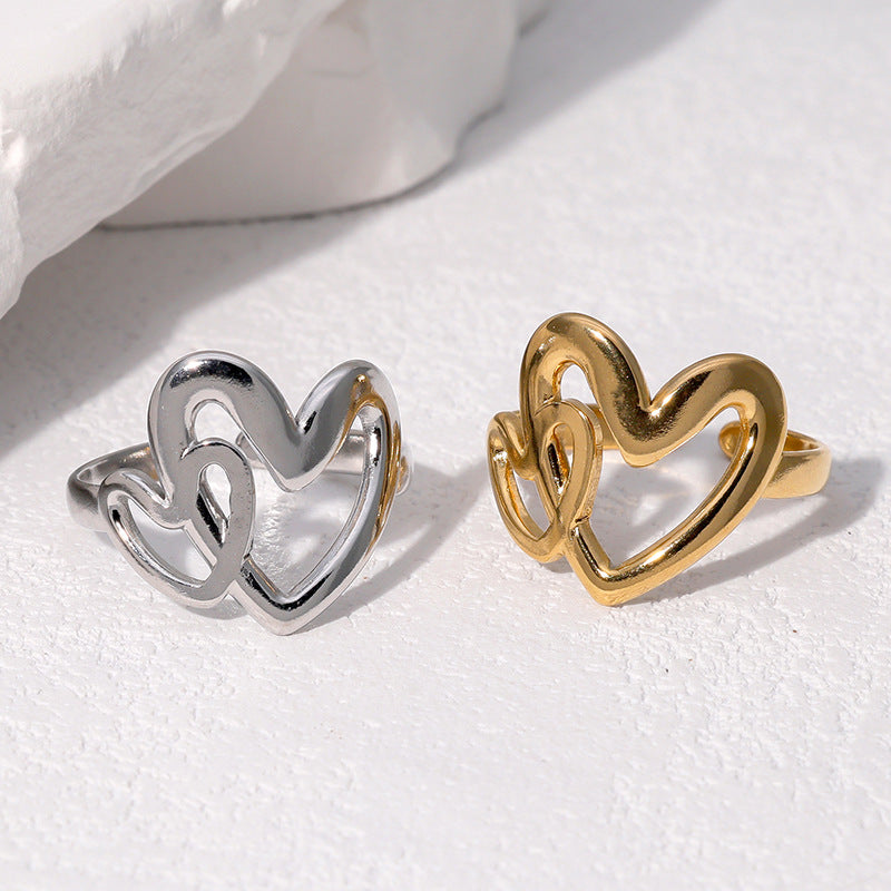 Minimalist 18K Gold Plated Stainless Steel Heart Shaped Open Ring for Women