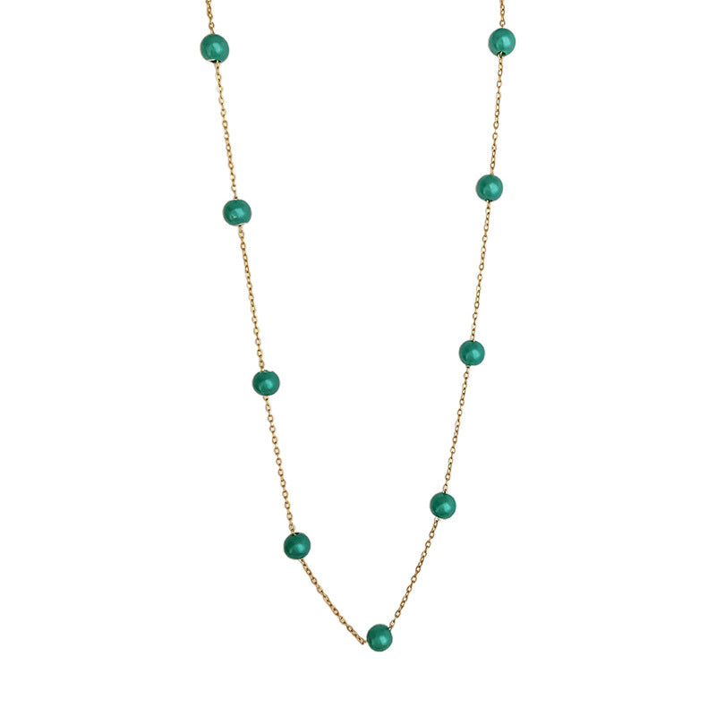 Geometric Imitation Pearl Plated Titanium Steel Necklace for Unisex
