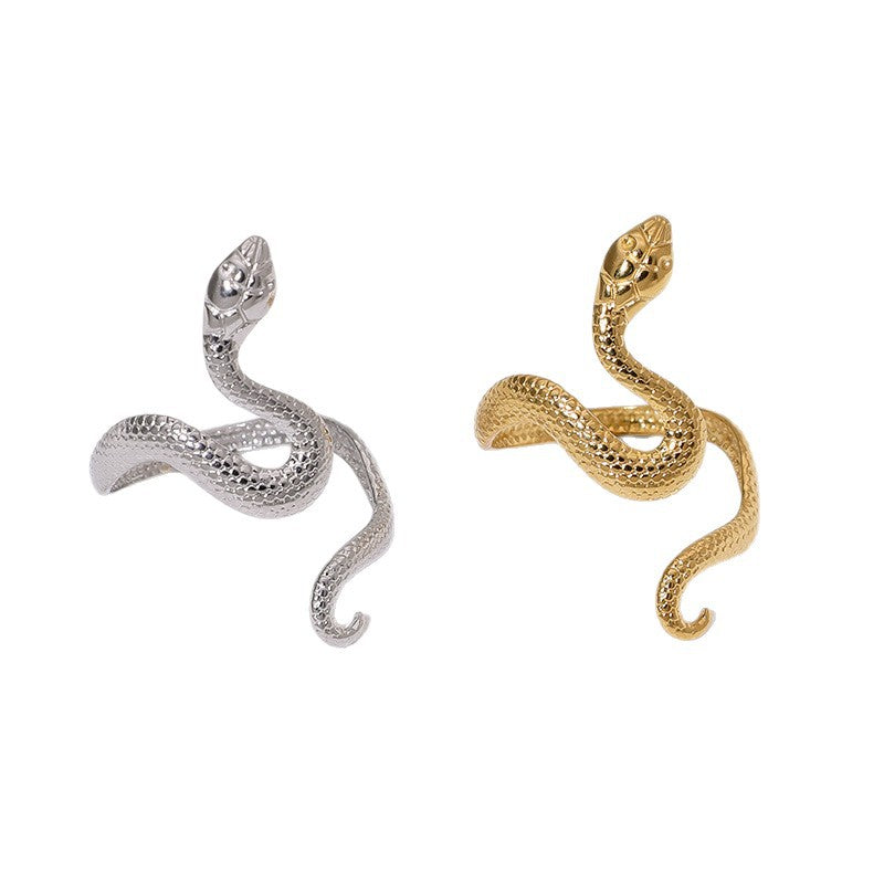 Minimalist 18K Gold Plated Stainless Steel Snake Ring for Women