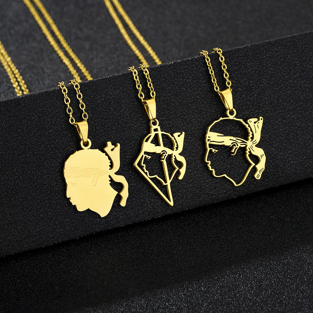 Collar con colgante de emblema geométrico de la región de Córcega en acero inoxidable con acabado chapado para uso casual unisex