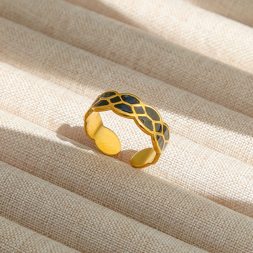 Anello Aperto Regolabile da Donna in Acciaio Inossidabile Stile INS Vintage, Geometrico e a Cuore, con Intarsio in Pietra Naturale, Elegante e Minimalista