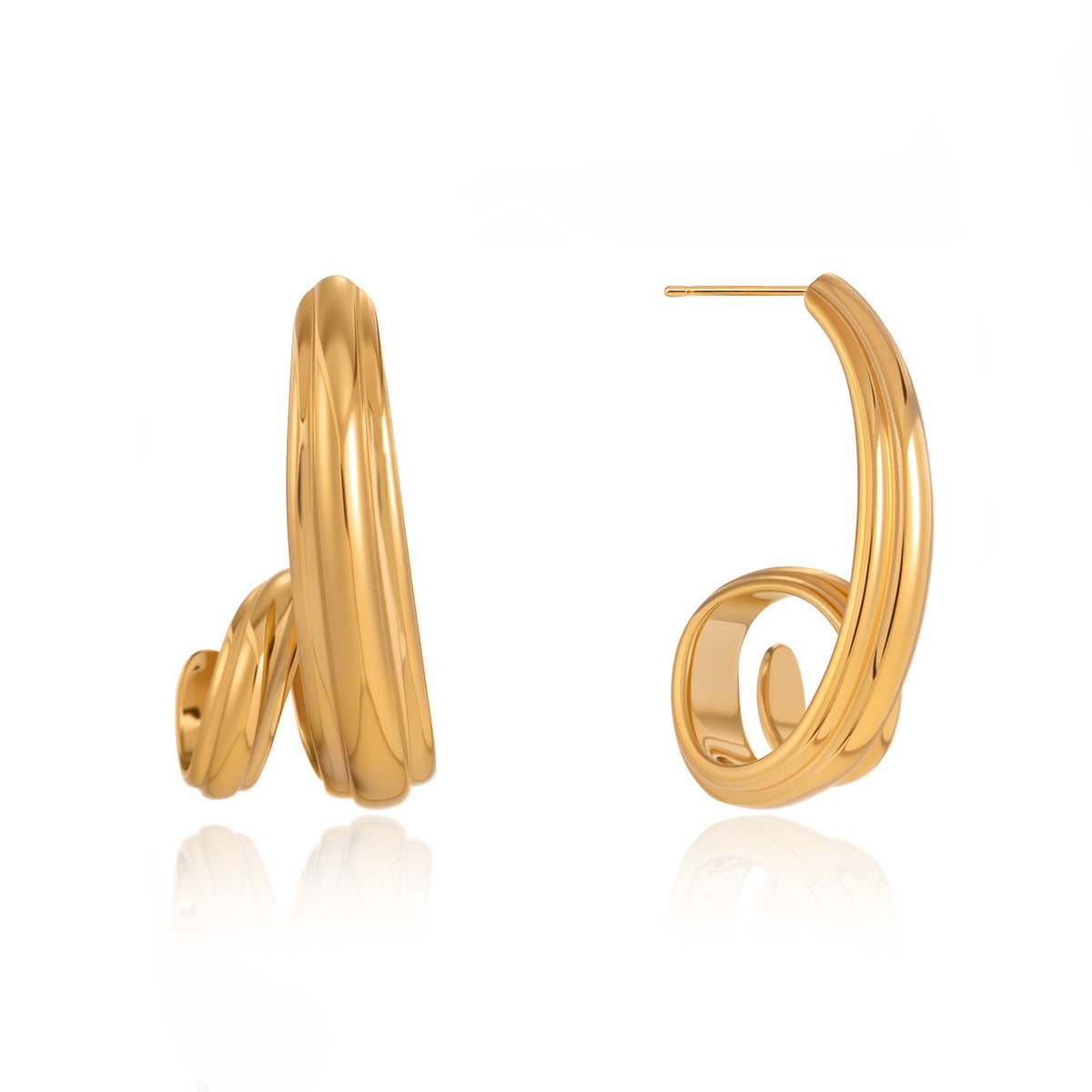 Luxury Elegant Geometric Stainless Steel Spiral Wrapped Stud Earrings PVD Gold Plated