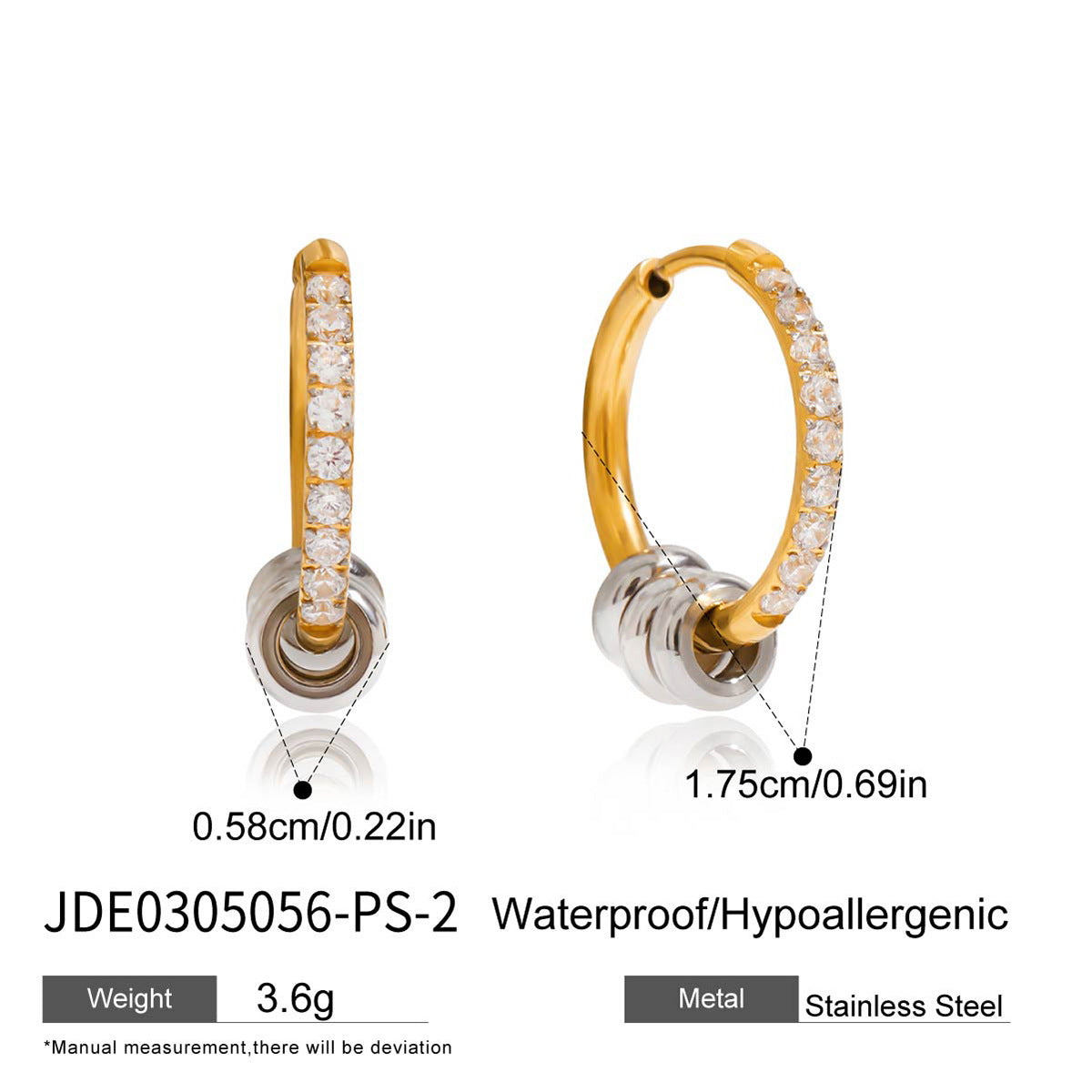 Orecchini a Cerchio Minimalisti Geometrici in Acciaio Inossidabile con Intarsio di Strass per Donna, Gioielli per Orecchie in Acciaio al Titanio Placcato Ipoallergenico