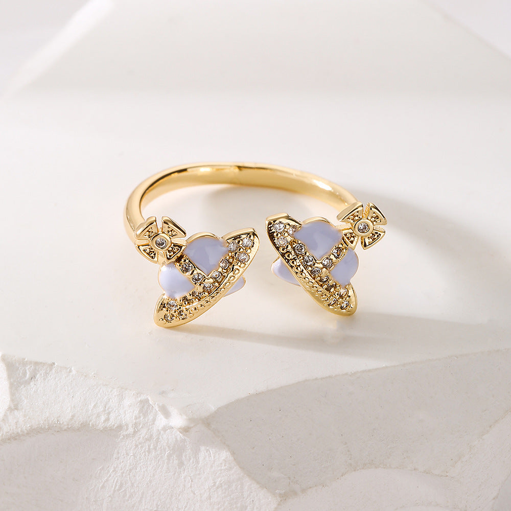 Irregular Geometric Copper Ring with 18K Gold Plating and Enamel Finish for Women